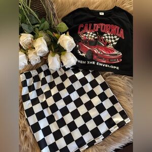 Black and White Checkered Skirt with California Racing Tee